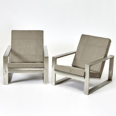 Lot Pair of Stainless Steel Upholstered Lounge Chairs