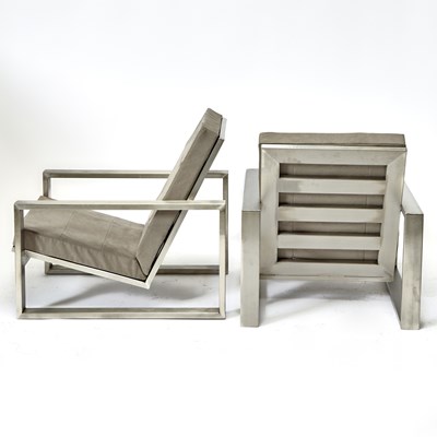 Lot 351 - Pair of Stainless Steel Upholstered Lounge Chairs