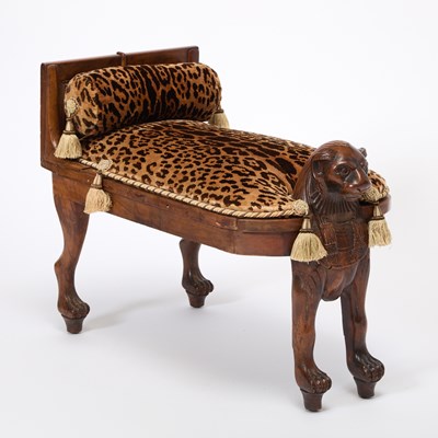Lot 162 - Egyptian Style Upholstered Carved Walnut Bench