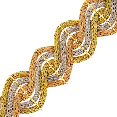 Lot 105 - Wide Tricolor Woven Gold Mesh Bracelet