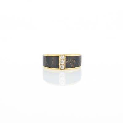 Lot 1213 - Gold, Black Coral and Diamond Ring