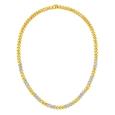 Lot 50 - Two-Color Gold and Diamond Curb Link Necklace