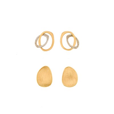 Lot 1028 - Marco Bicego Pair of Gold Earrings and Roberto Coin Pair of Two-Color Gold and Diamond Earrings