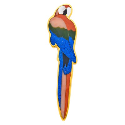 Lot 30 - Tiffany & Co. Gold and Hardstone Parrot Clip-Brooch