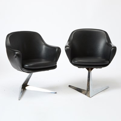 Lot 342 - Pair of Attributed to Jacques Adnet Chromed Metal and Upholstered Armchairs