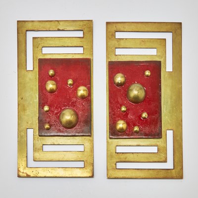 Lot 269 - Pair of French Modernist Red Lacquered and Gilt Patinated Copper Door Plates