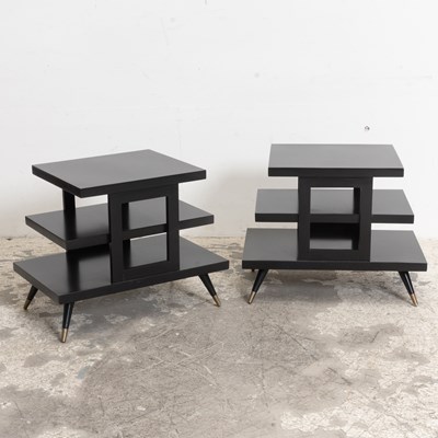 Lot 276 - Pair of Mid Century Modern Geometric Black End Tables
