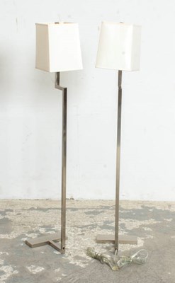 Lot 387 - Pair of Modern Gray Painted and Chrome Lamps
