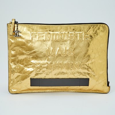 Lot 1251 - Chanel Gold Leather 'Feministe Mais Feminine' Clutch