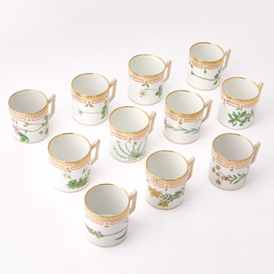 Lot 3173 - Set of Eleven Royal Copenhagen Hand-Painted Porcelain"Flora Danica" Pattern Chocolate Cups