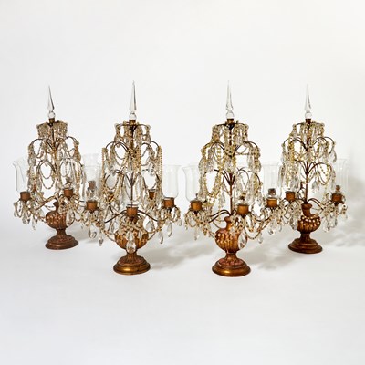 Lot 156 - Set of Four Italianate Gilt Wood, Metal and Glass Girandoles