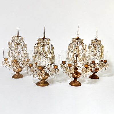 Lot 155 - Set of Four Italianate Gilt Wood, Metal and Glass Girandoles