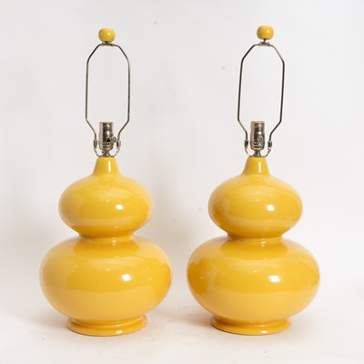 Lot 329 - Pair of Yellow Gourd Form Lamps