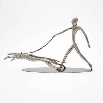 Lot 227 - Atelier Hagenauer Nickel-Plated Brass Figure with Two Greyhounds