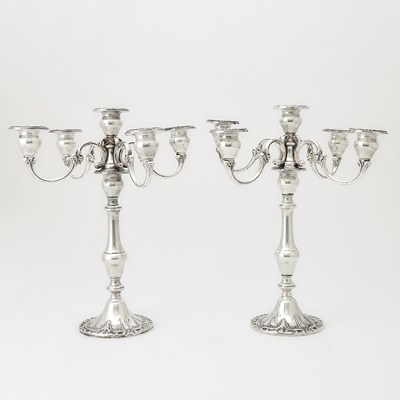 Lot 296 - Pair of Gorham Sterling Silver Five-Light Candelabra