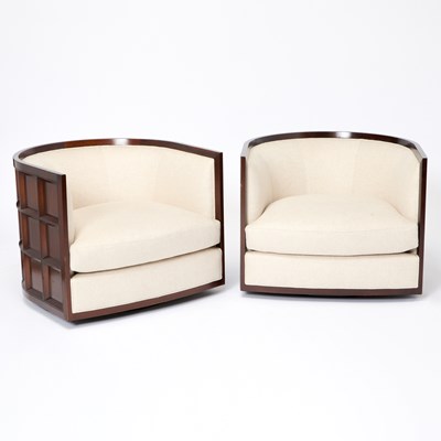 Lot 782 - Pair of Thomas Pheasant for Baker Bevel Lounge Chairs