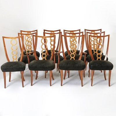 Lot 347 - Set of Twelve Art Deco Upholstered Fruitwood Dining Chairs