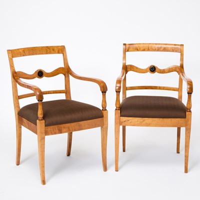 Lot 675 - Pair of Biedermeier Birch Armchairs