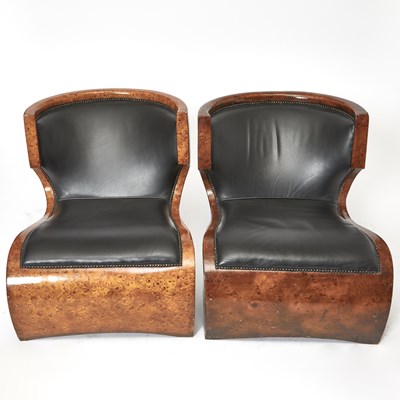 Lot 345 - Pair of Sculptural Thuya Burlwood and Upholstered Side Chairs