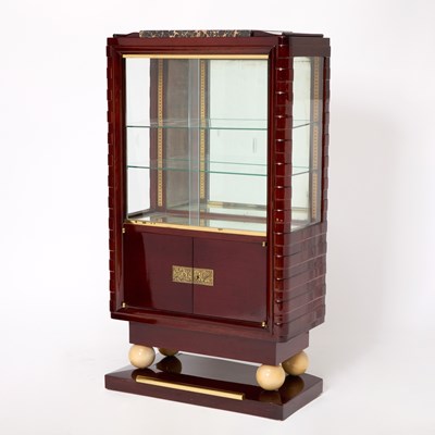 Lot Gaston Poisson Art Deco Mahogany, Brass and Glass Display Cabinet
