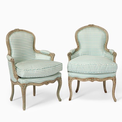 Lot 554 - Pair of Louis XV Grey Painted Fauteuils