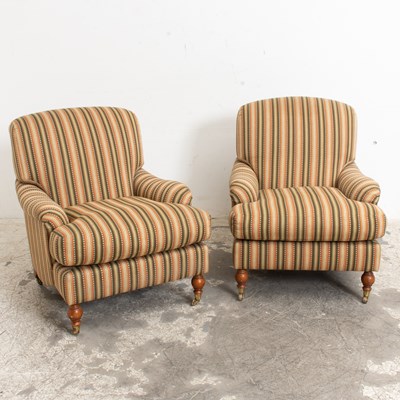 Lot 222 - Pair of Striped Upholstered Armchairs