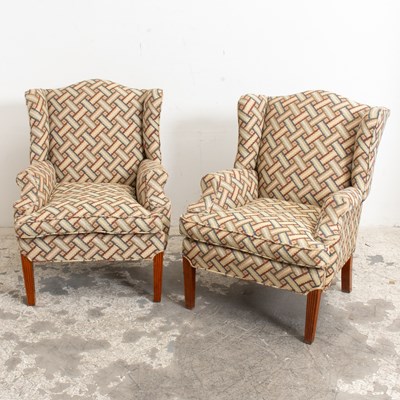 Lot 227 - Pair of Upholstered Wing Chairs
