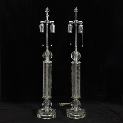 Lot 295 - Pair of Etched Crystal Table Lamps