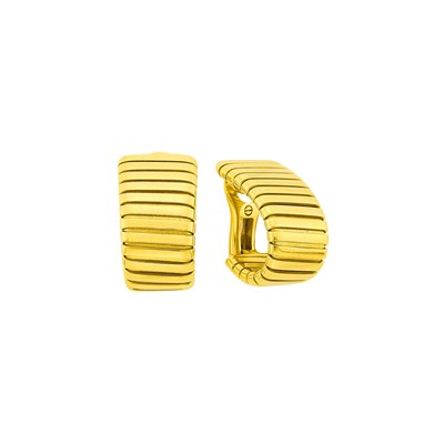 Lot 109 - Bulgari Pair of Gold Tubogas J-Hoop Earclips