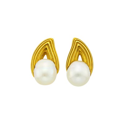 Lot 64 - Christopher Walling Pair of Gold and Semi-Baroque South Sea Cultured Pearl Earclips