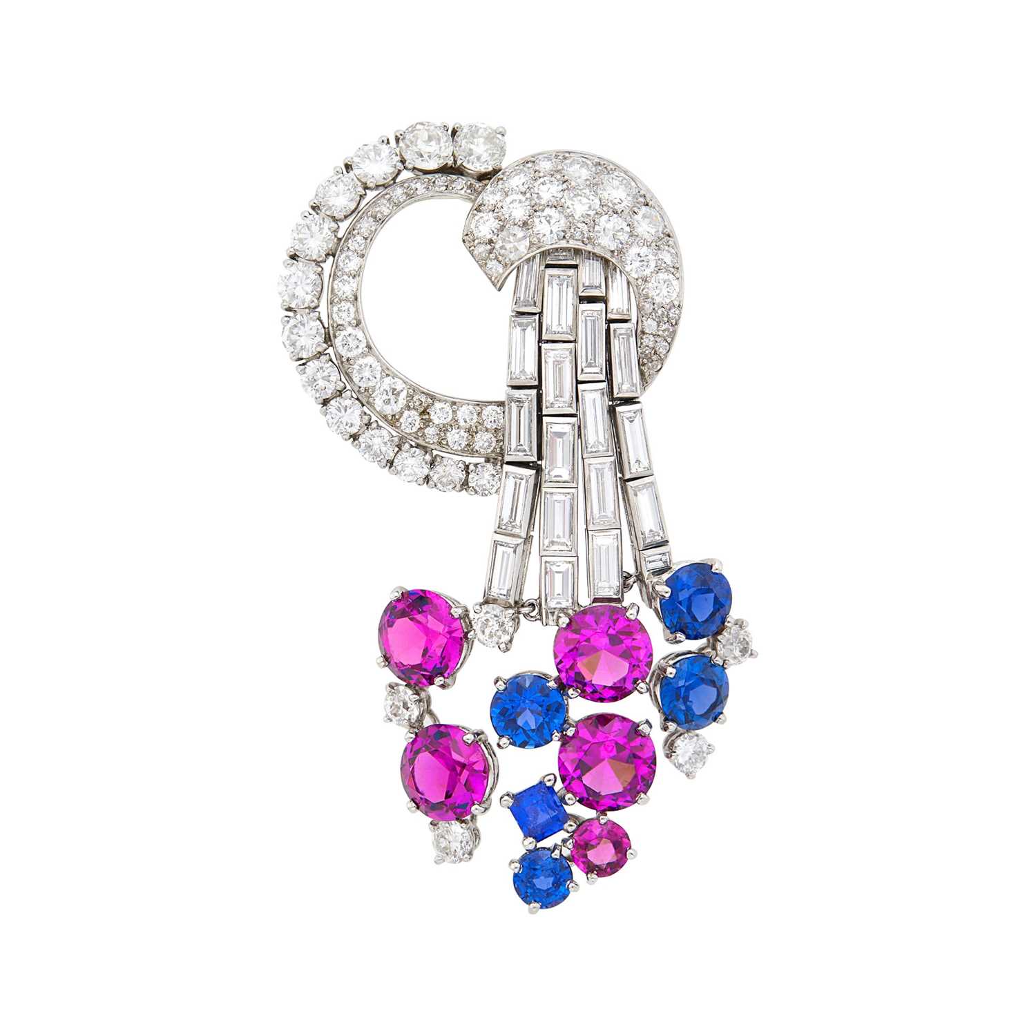 Lot 268 - Cartier Mounting Platinum, Sapphire, Garnet and Diamond Clip