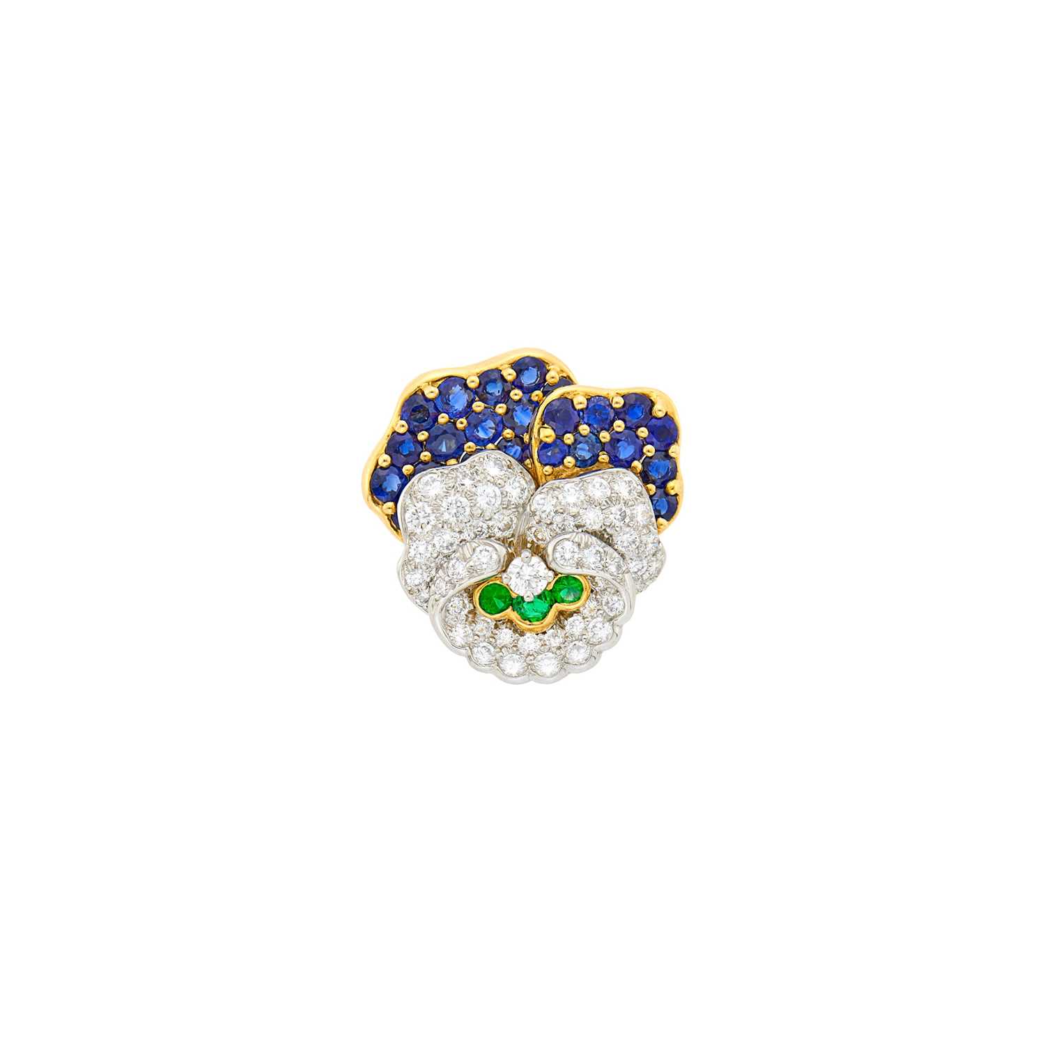 Lot 125 - Oscar Heyman & Brothers for Tiffany & Co. Gold, Platinum, Sapphire, Emerald and Diamond Pansy Pin