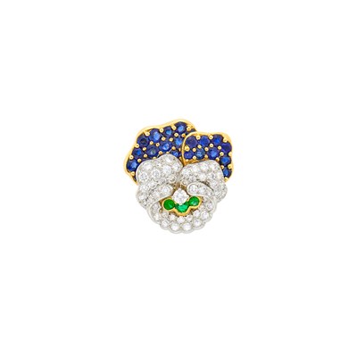 Lot 125 - Oscar Heyman & Brothers for Tiffany & Co. Gold, Platinum, Sapphire, Emerald and Diamond Pansy Pin