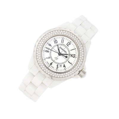 Lot 33 - Chanel White Ceramic, Stainless Steel and Diamond 'J12' Wristwatch