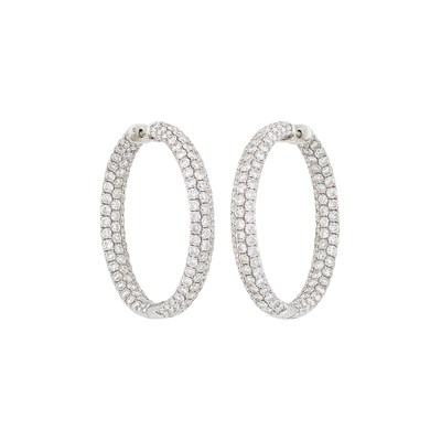 Lot 129 - Pair of White Gold and Diamond Hoop Earrings
