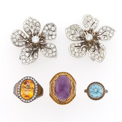 Lot 1283 - Group of Gold, Silver, Metal, Gem-Set, Diamond and Paste Jewelry