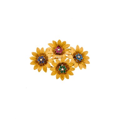 Lot 1060 - Gold and Colored Stone Flower Brooch