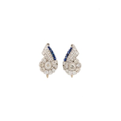 Lot 1139 - Platinum, Diamond and Cabochon Sapphire Earclips