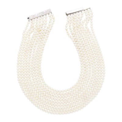 Lot 29 - Nine Strand Cultured Pearl Necklace with White Gold Clasp