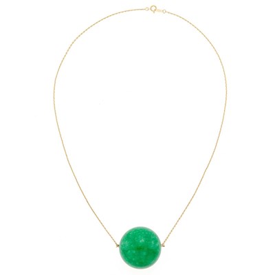 Lot 1272 - Long Gold and Dyed Jade Bead Necklace