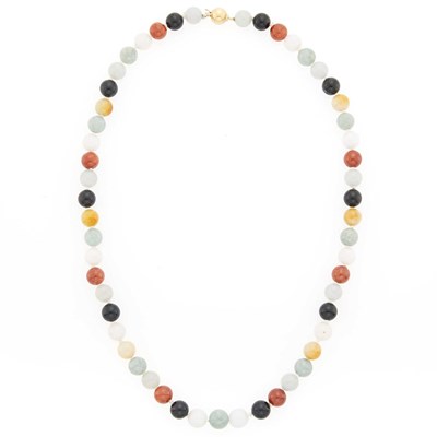 Lot 1211 - Multicolored Jade Bead Necklace with Gold Clasp