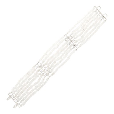 Lot 1109 - Cathy Waterman Platinum, Diamond and Rock Crystal Bead Bracelet