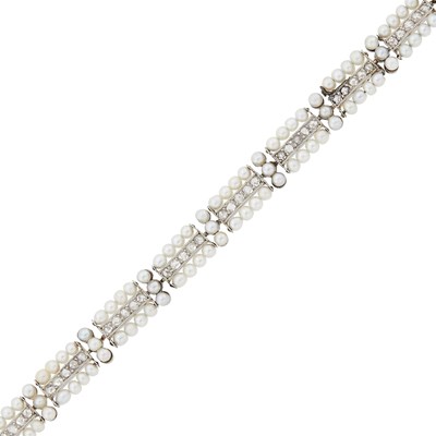 Lot 150 - Platinum, Seed Pearl and Diamond Bracelet