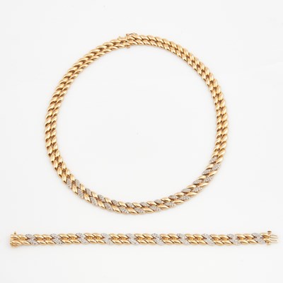 Lot 54 - Diamond Necklace and Flexible Bracelet, 168 diamonds about 0.75 ct., 14K 41 dwt.