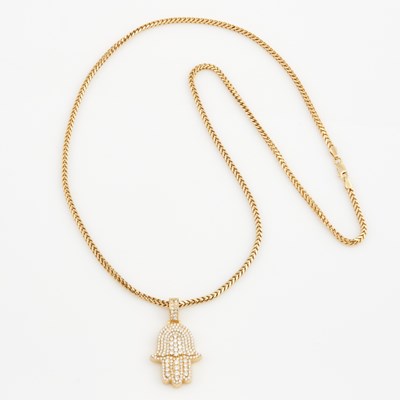 Lot 66 - Diamond Pendant, 180 diamonds about 2.25 cts. and Gold Neck Chain, 14K 28 dwt.
