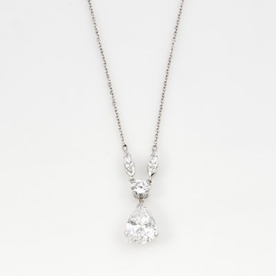 Lot 104 - Diamond and Lab-Grown Diamond Necklace, 7 diamonds about 1.15 cts., lab-grown diamond about 3.35    cts., Platinum 5 dwt.