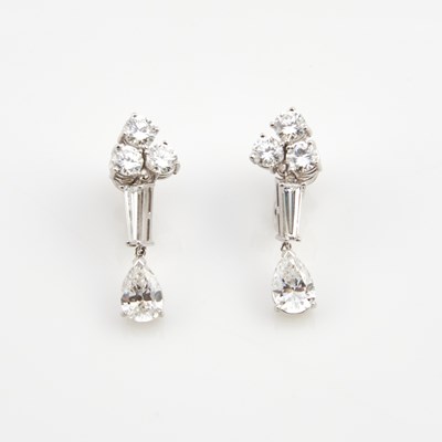 Lot 108 - Two Diamond Earrings, 10 diamonds, 2 stones about 2.95 cts., 6 stones about 2.10 cts., 2 stones     about 0.50 ct., 14K 5 dwt.