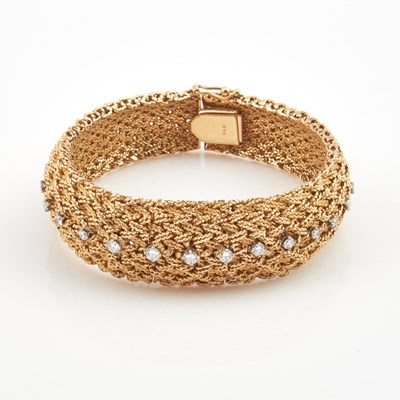 Lot 112 - Ladys Diamond Bracelet Watch, 17 diamonds about 1.20 cts., 17 Jewels, Swiss, 14K 43 dwt. all
