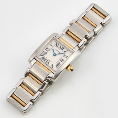 Lot 131 - Ladys Gold and Metal Bracelet Watch, Cartier Tank, Quartz, 20mm, 18K and Metal