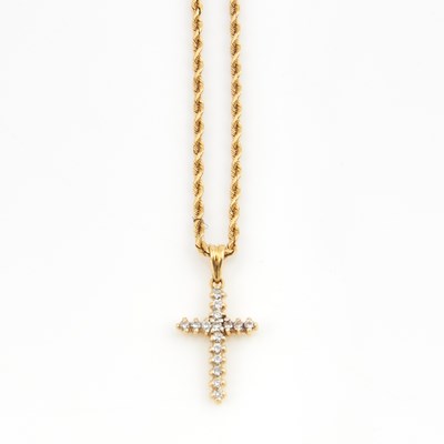 Lot 136 - Diamond Pendant and Gold Neck Chain, 14K 4 dwt., damaged